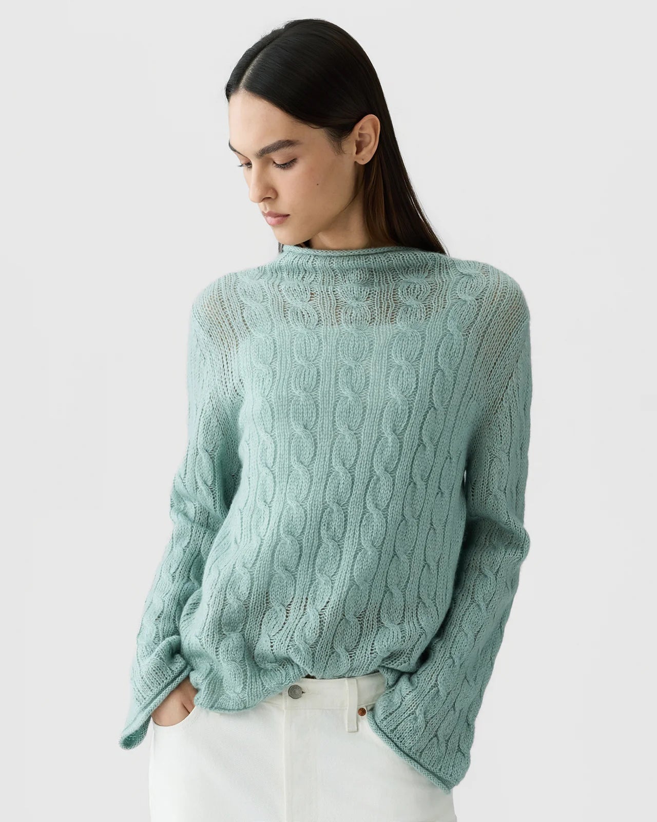 Cable Mock Neck Top - Sage Brush