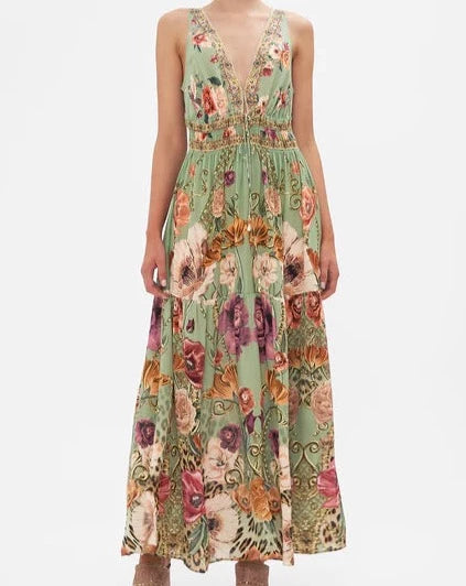 Shirred Waist Detail Long Dress - Grow and Glow