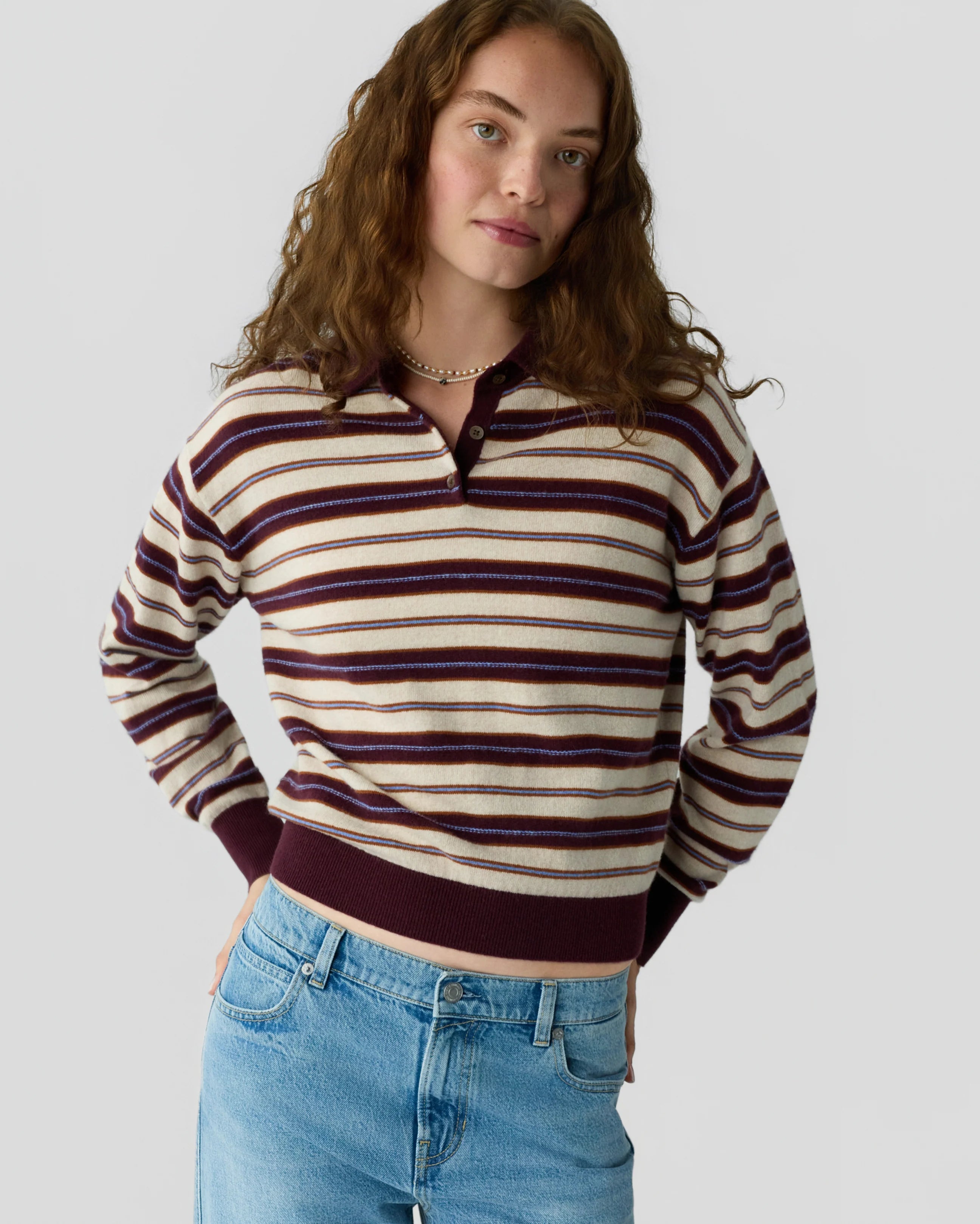 Collegiate Stripe Polo - Fig Combo