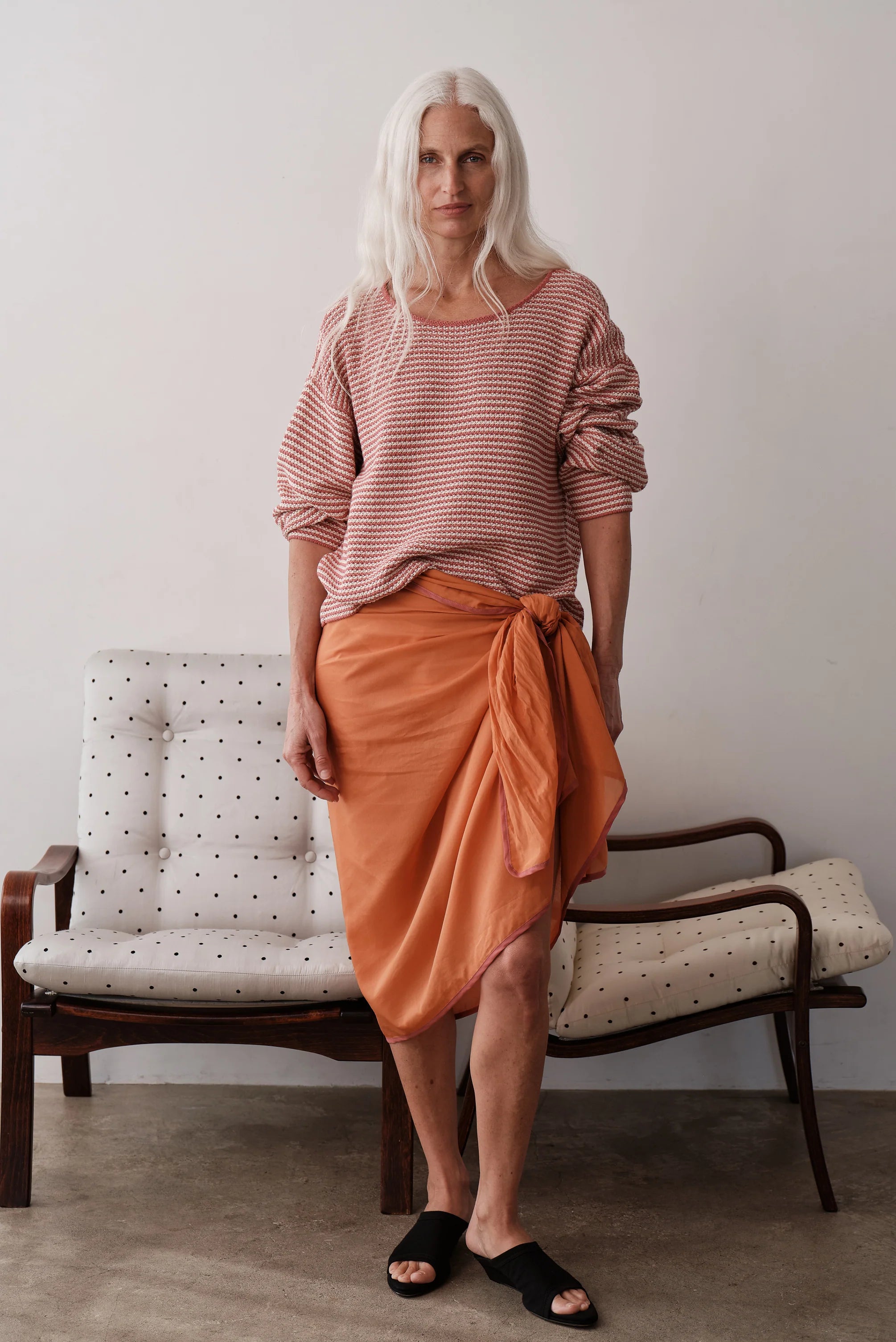 The Knit Stripe Sweater - Rhubarb/Creme