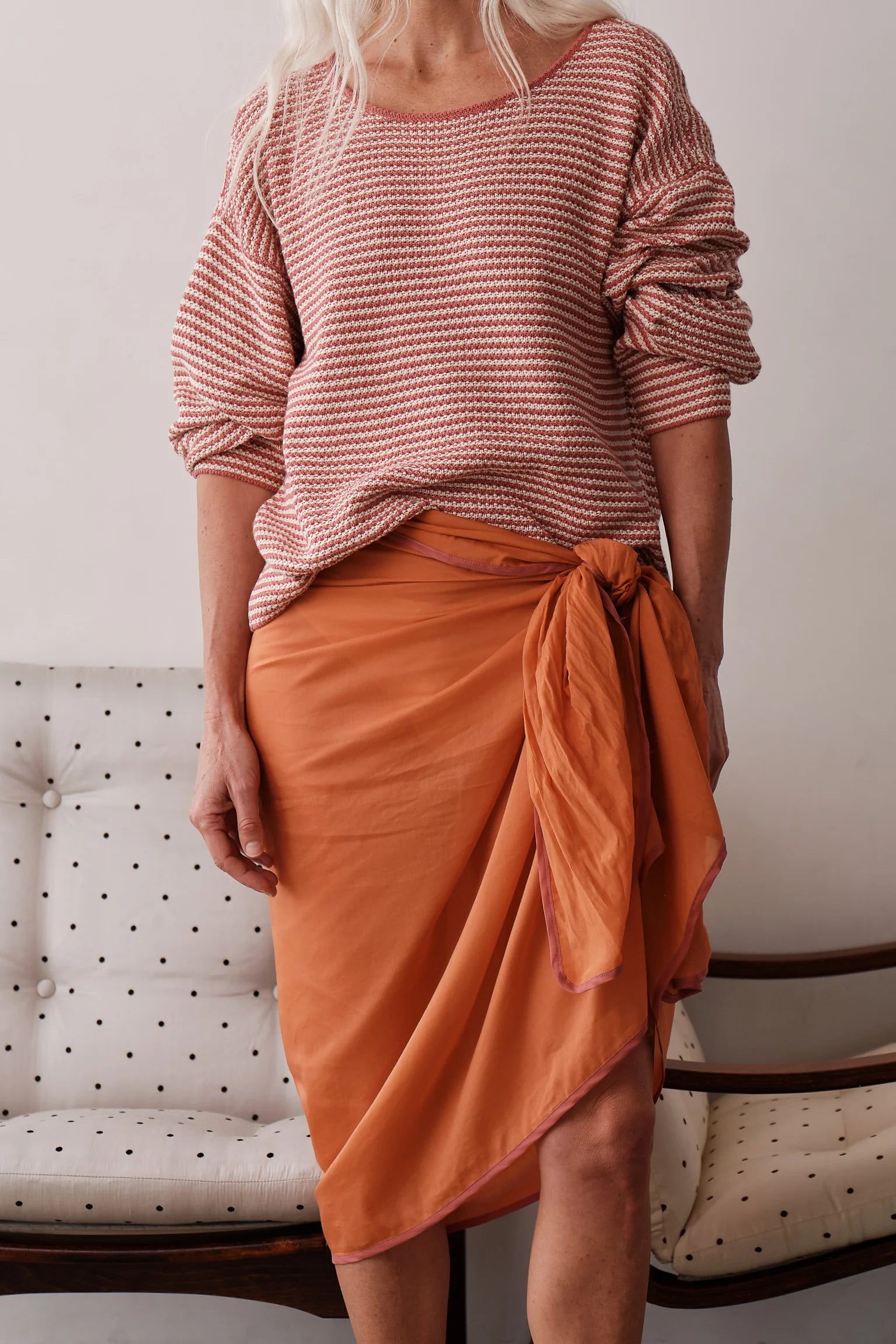 The Knit Stripe Sweater - Rhubarb/Creme
