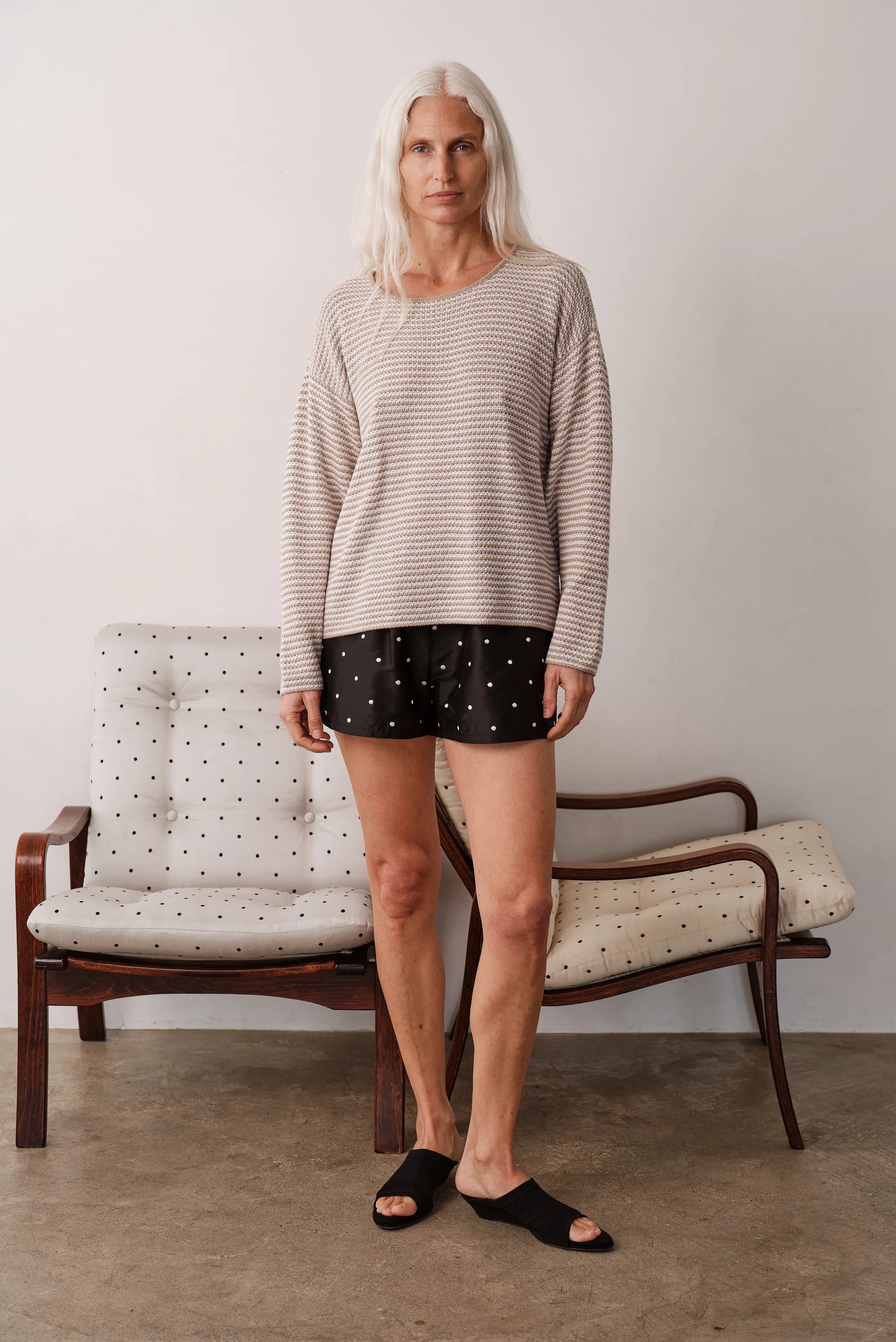 The Knit Stripe Sweater - Shitake/Powder
