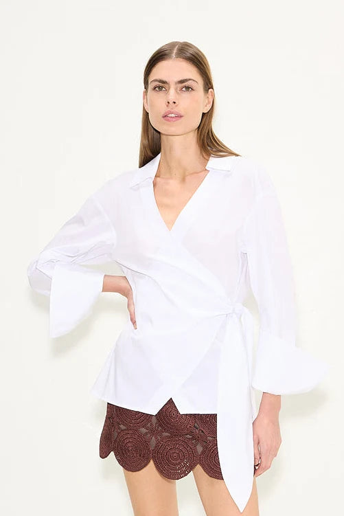 Anya Poplin Wrap Top - Macademia
