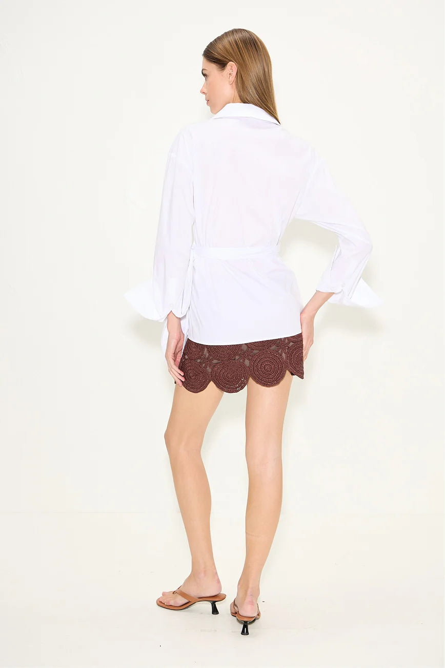 Anya Poplin Wrap Top - Macademia