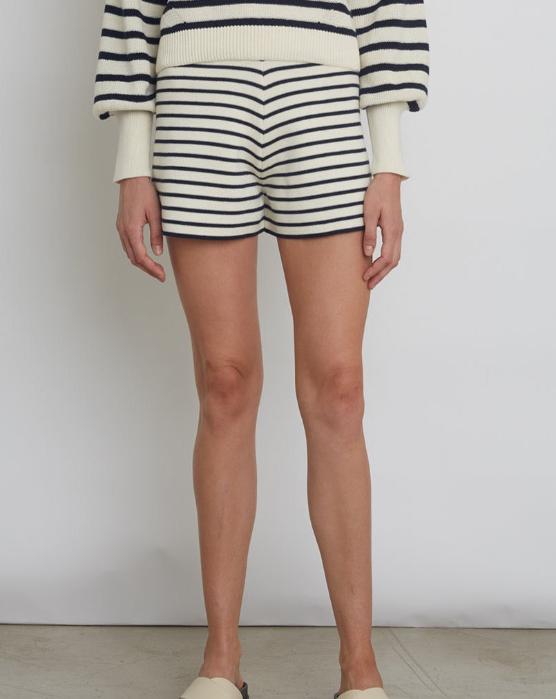 Lea Stripe Short - Ivory and Navy Stripe