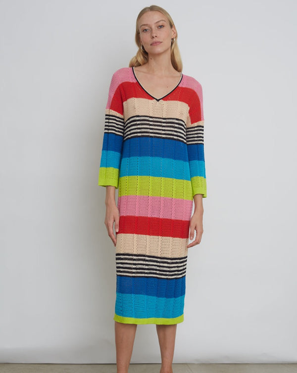 Eleni Stripe Dress - Navy/Ivory/Lime Combo