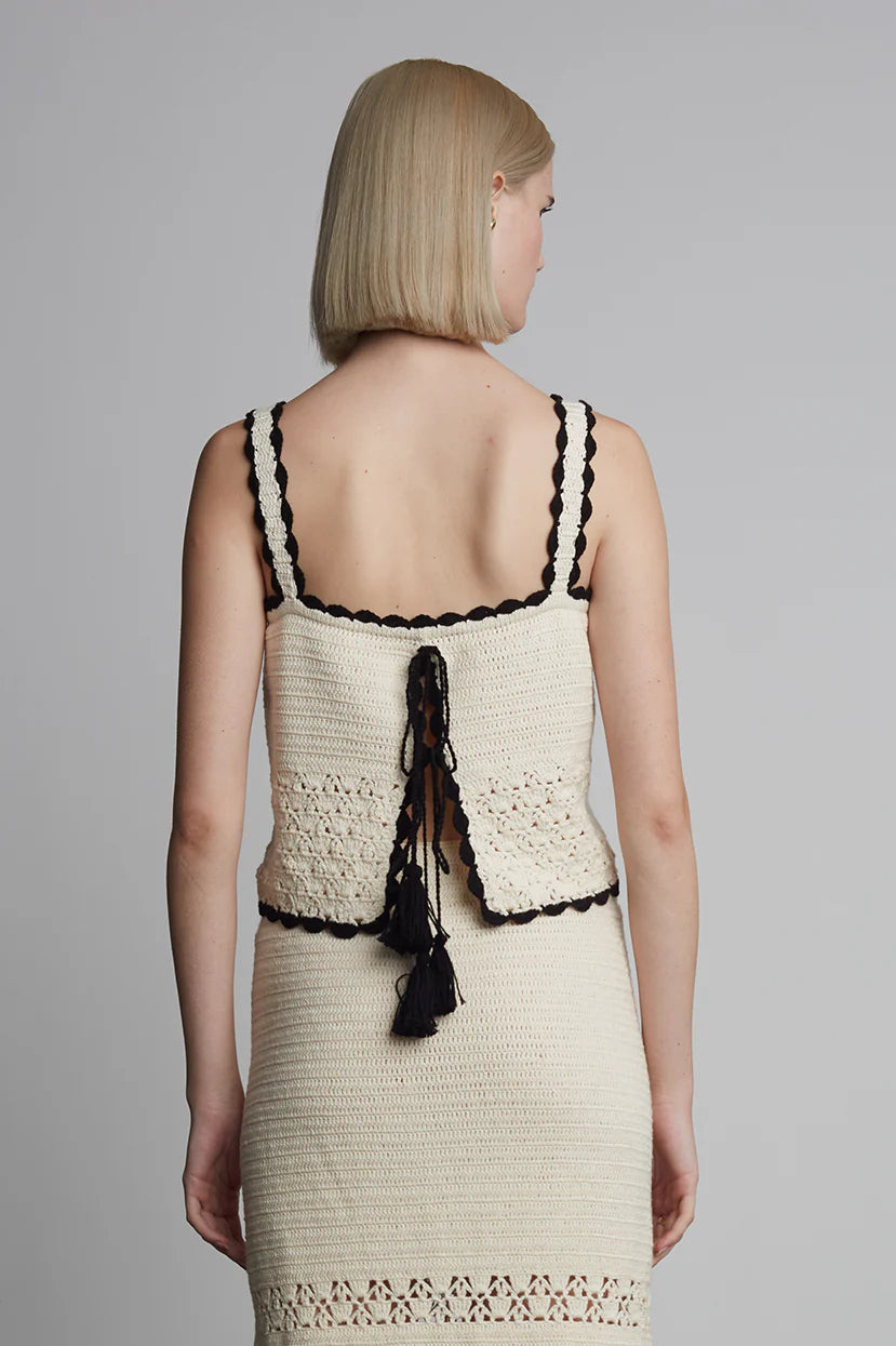 Caria Crochet Top - Ivory/Black