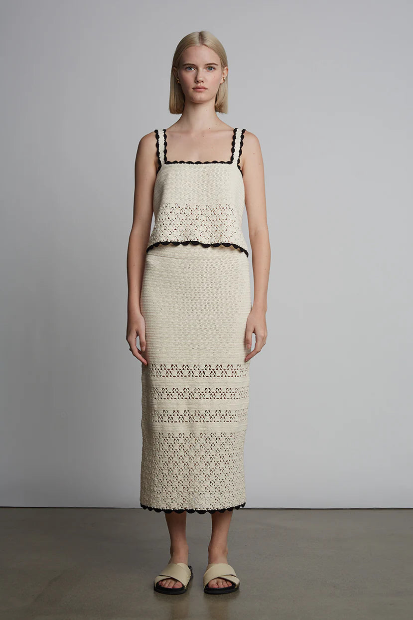 Caria Crochet Top - Ivory/Black