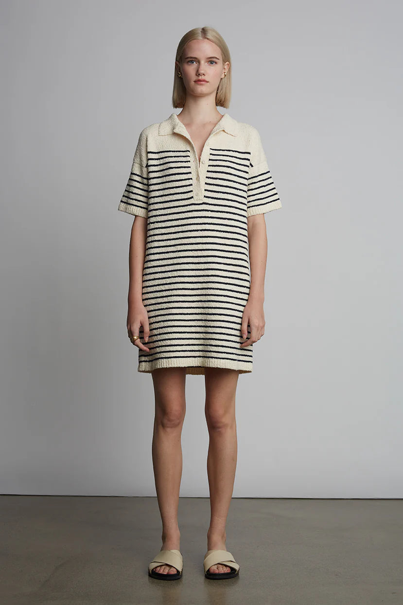 Edie Mini Dress - Ivory/Navy Stripe