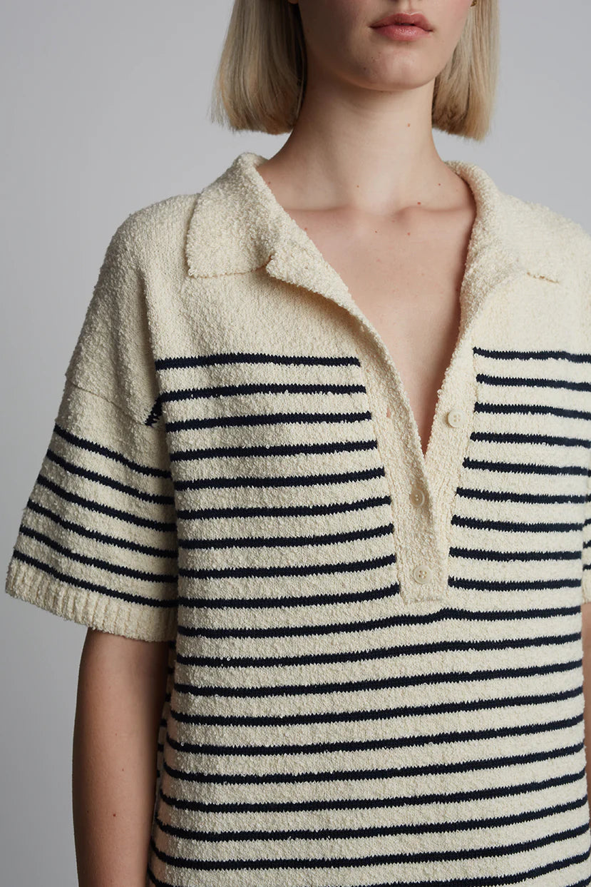 Edie Mini Dress - Ivory/Navy Stripe