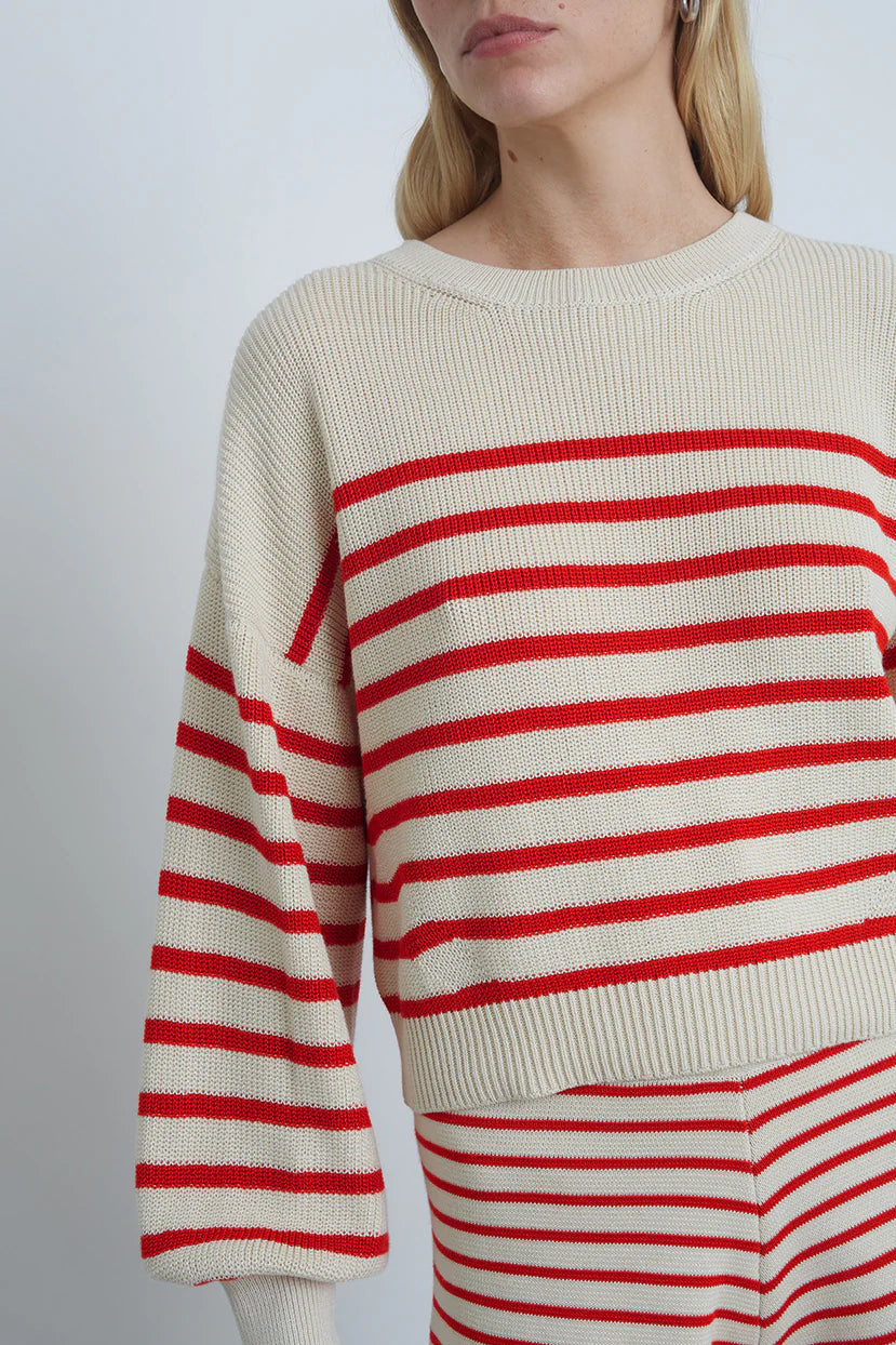 Layla Stripe Sweater - Ivory and Rosso