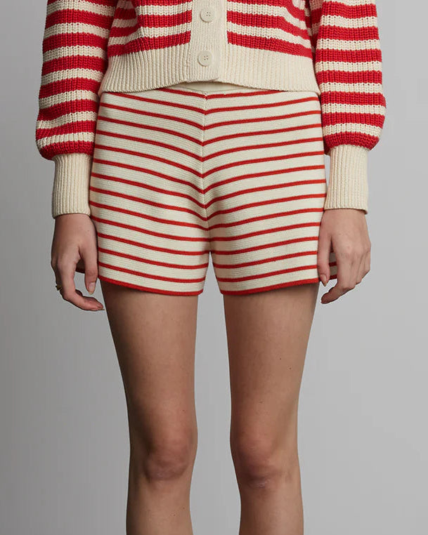 Lea Stripe Short - Ivory and Rosso