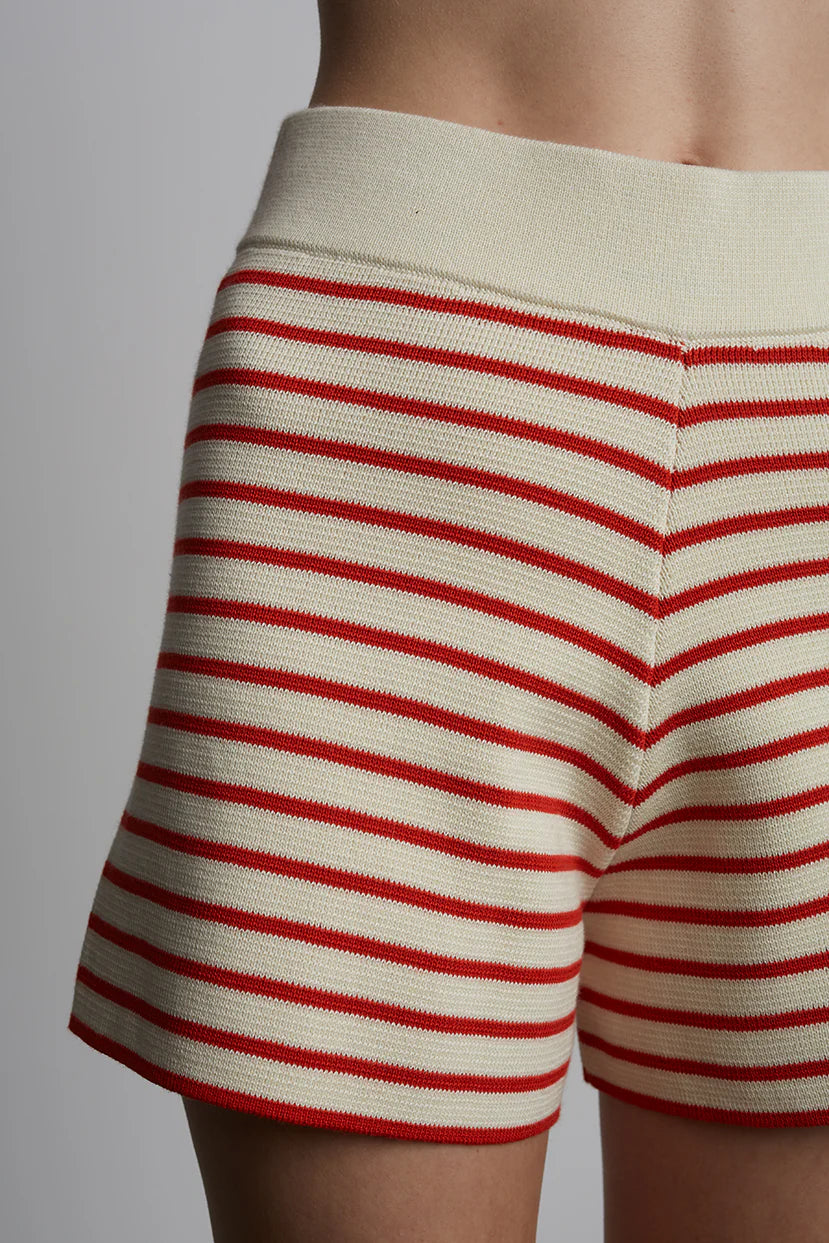 Lea Stripe Short - Ivory and Rosso