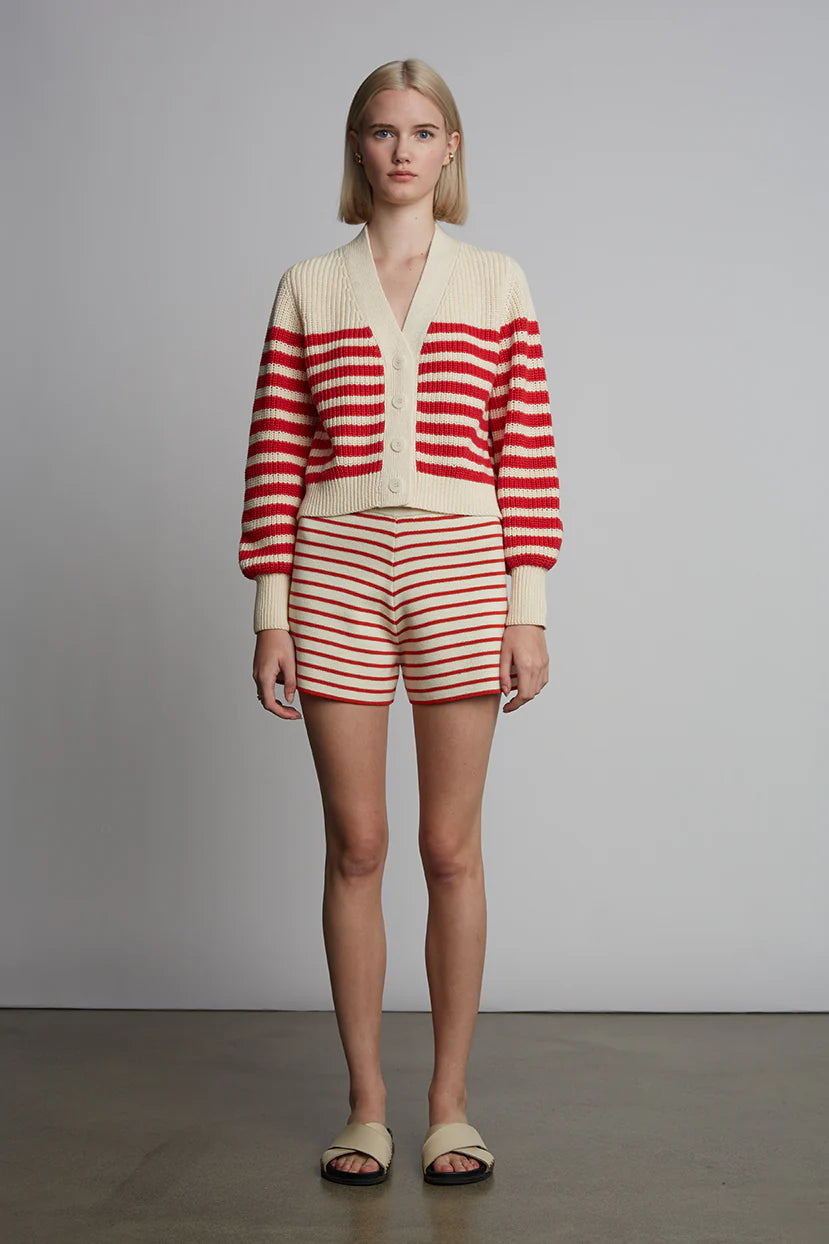 Lea Stripe Short - Ivory and Rosso