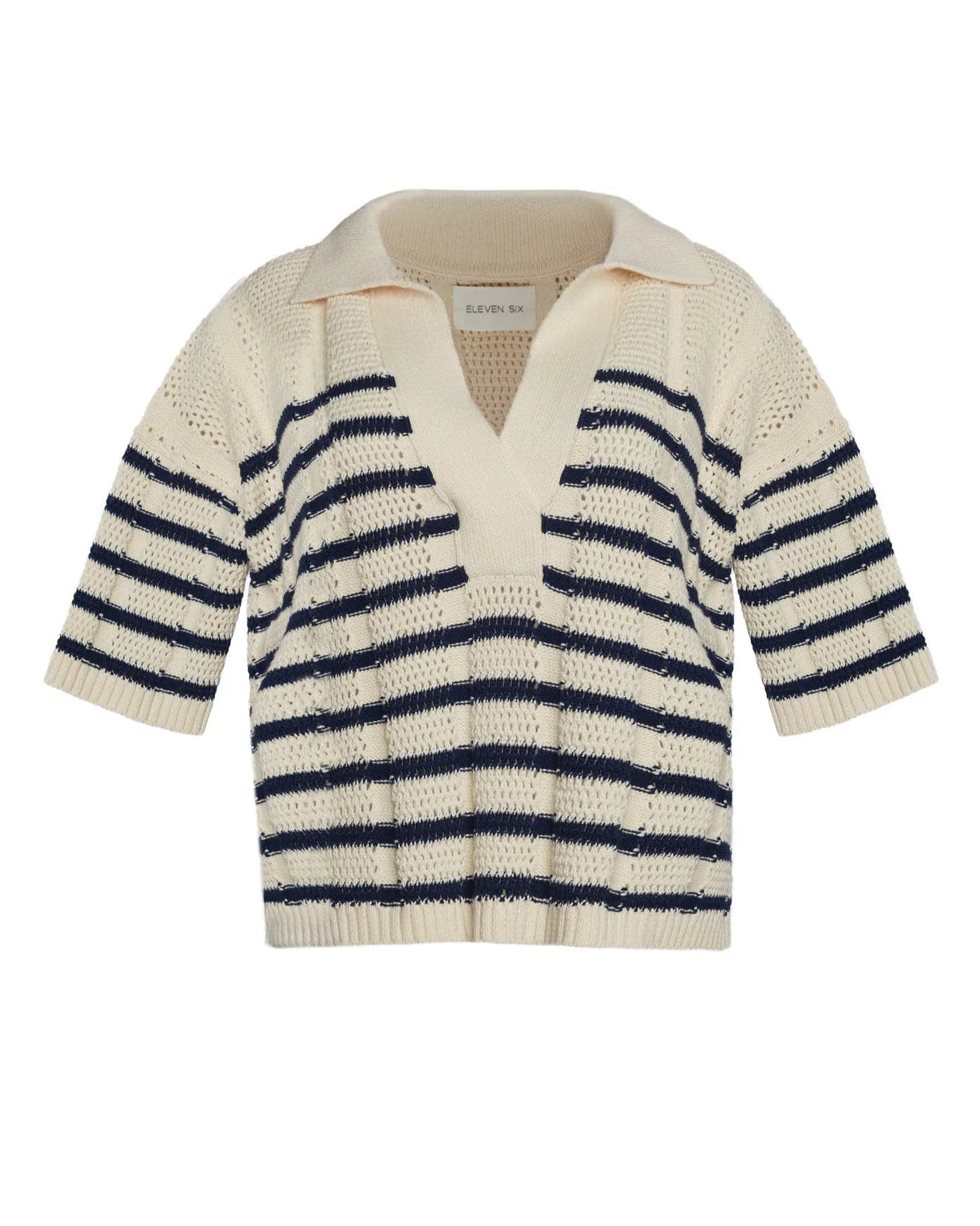 Laria Stripe Polo Sweater - Ivory/Navy