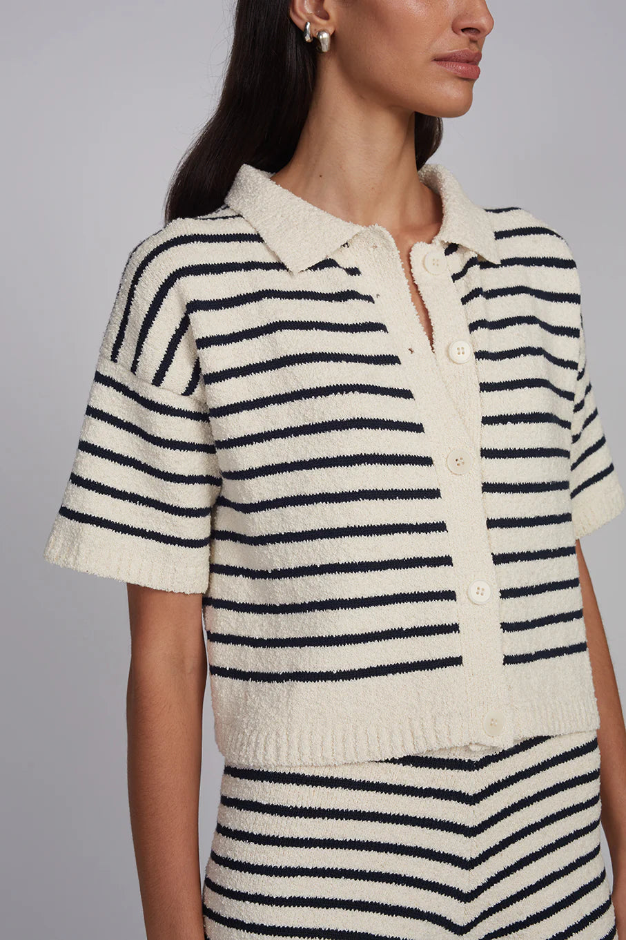Romy Shirt Cardi - Ivory/Navy Stripe