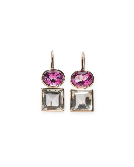 Duo Earrings in Pink Topaz & Green Amethyst