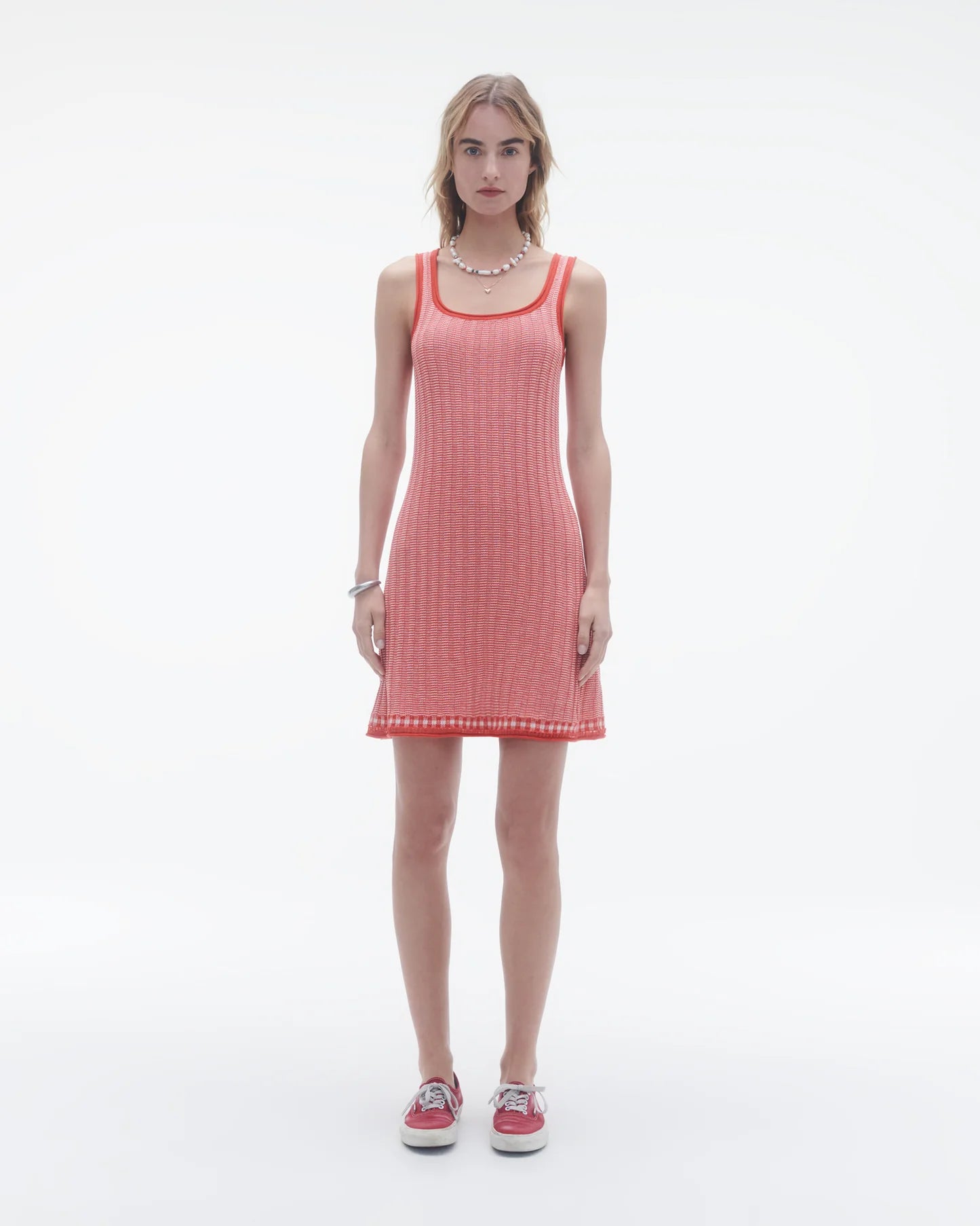 Fine Stripe Tank Dress - True Red/Cream