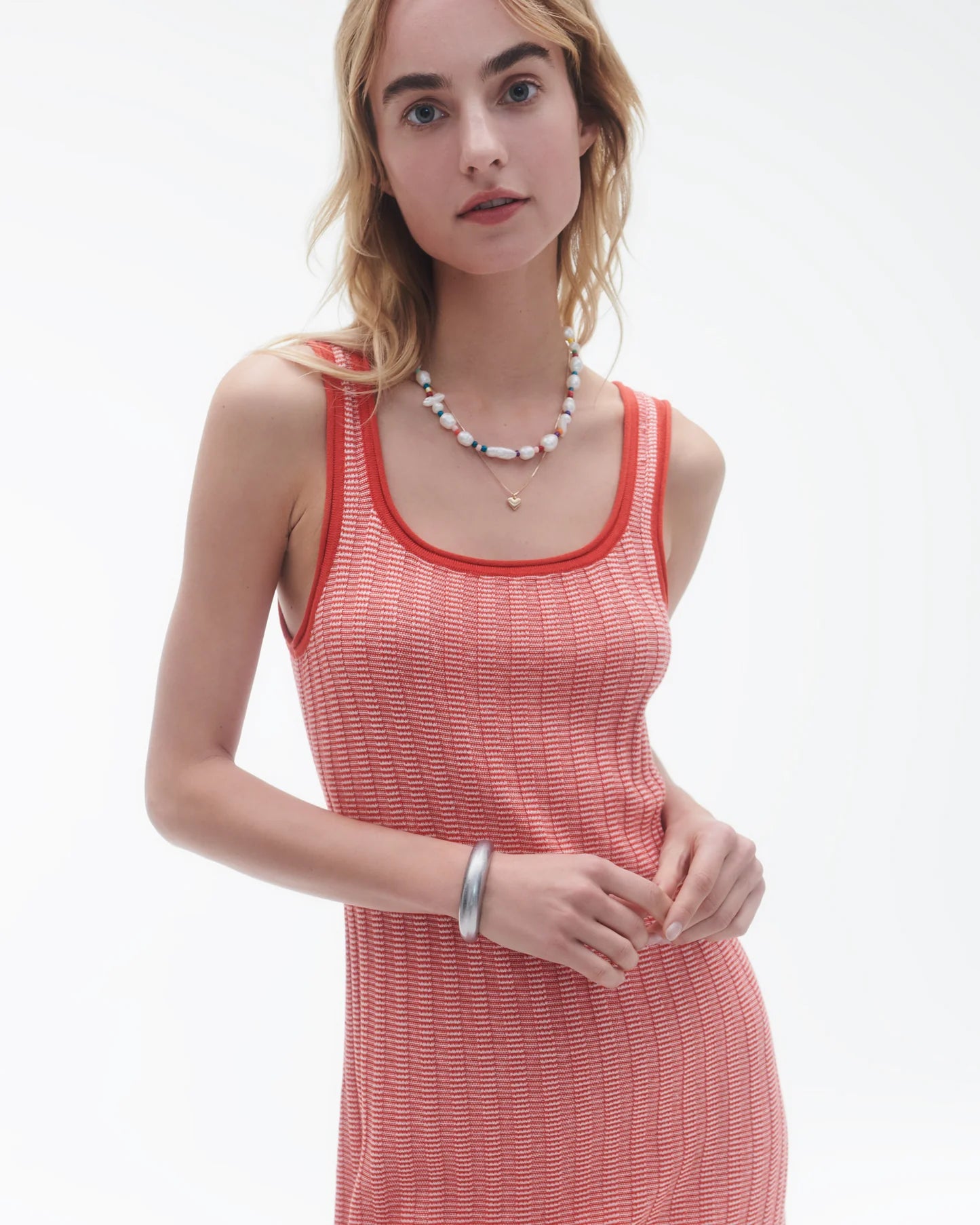 Fine Stripe Tank Dress - True Red/Cream