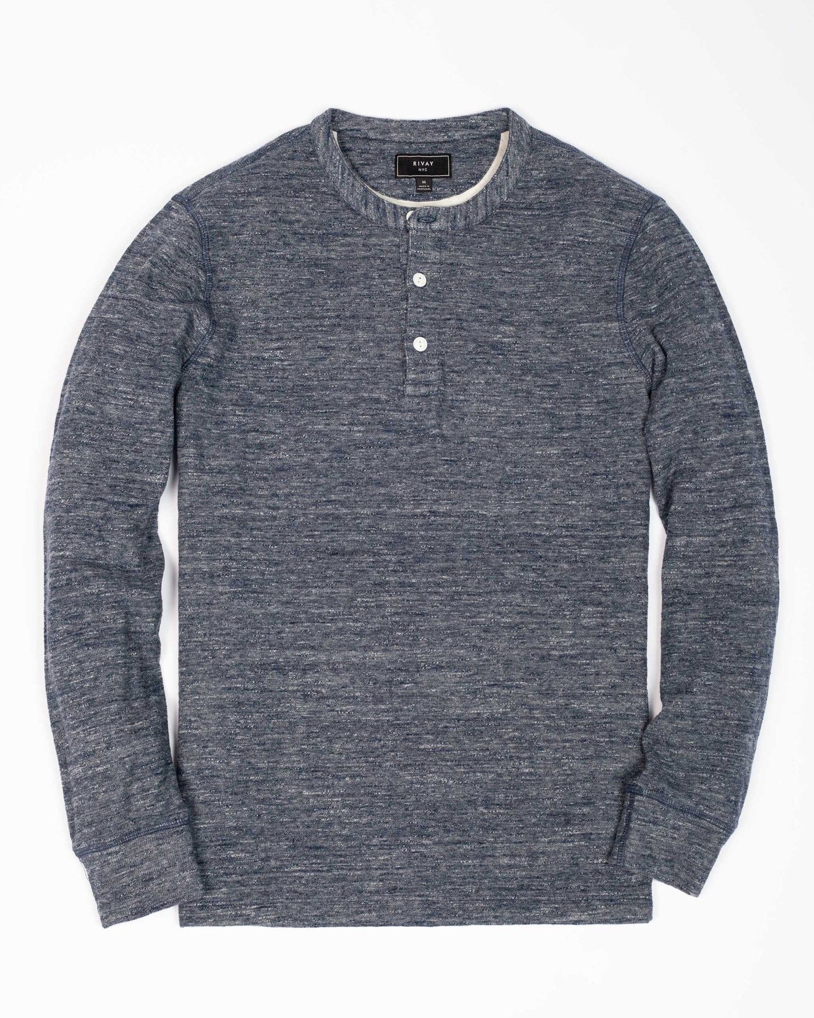 Ford Double Knit Henley - Marled Blue