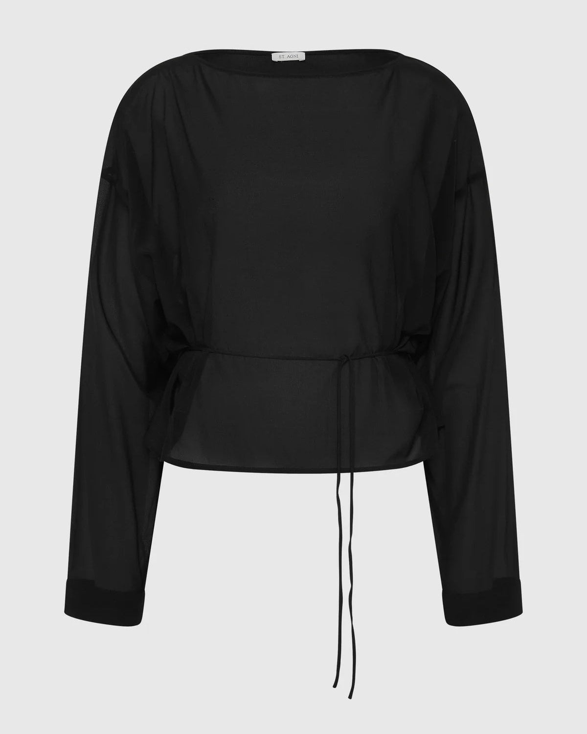 Stretch Silk Bateau Top - Black