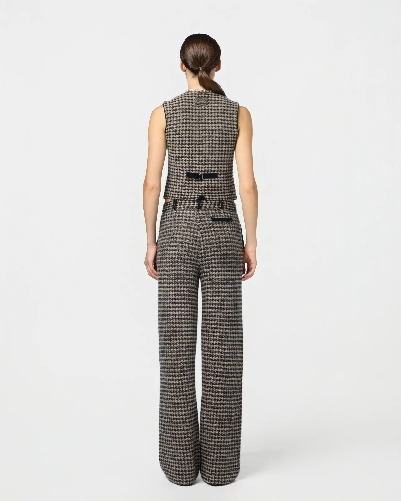 Houndstooth Tailored Vest - Black / Dune