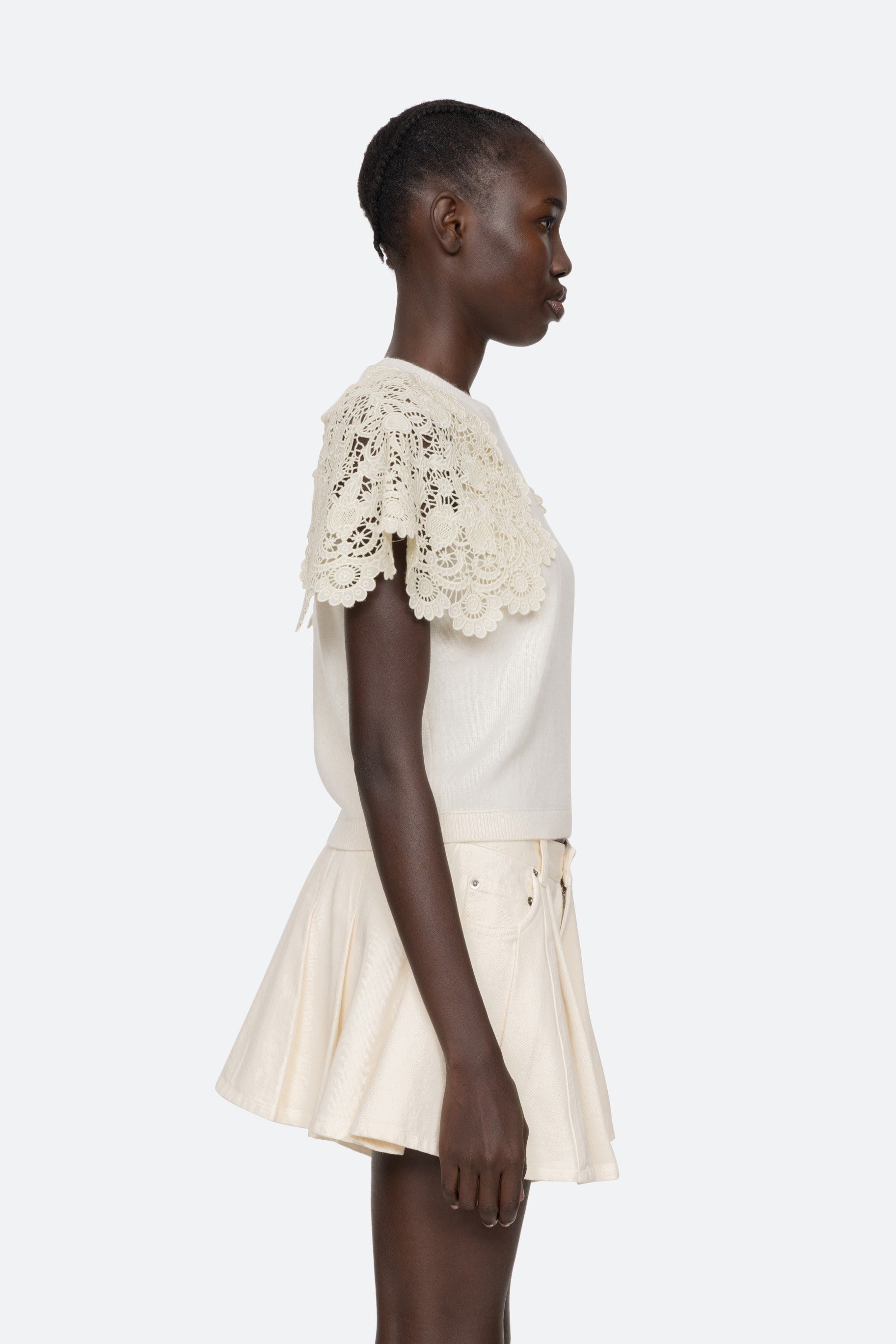 Sofia Embroidery Combo Sweater - Cream