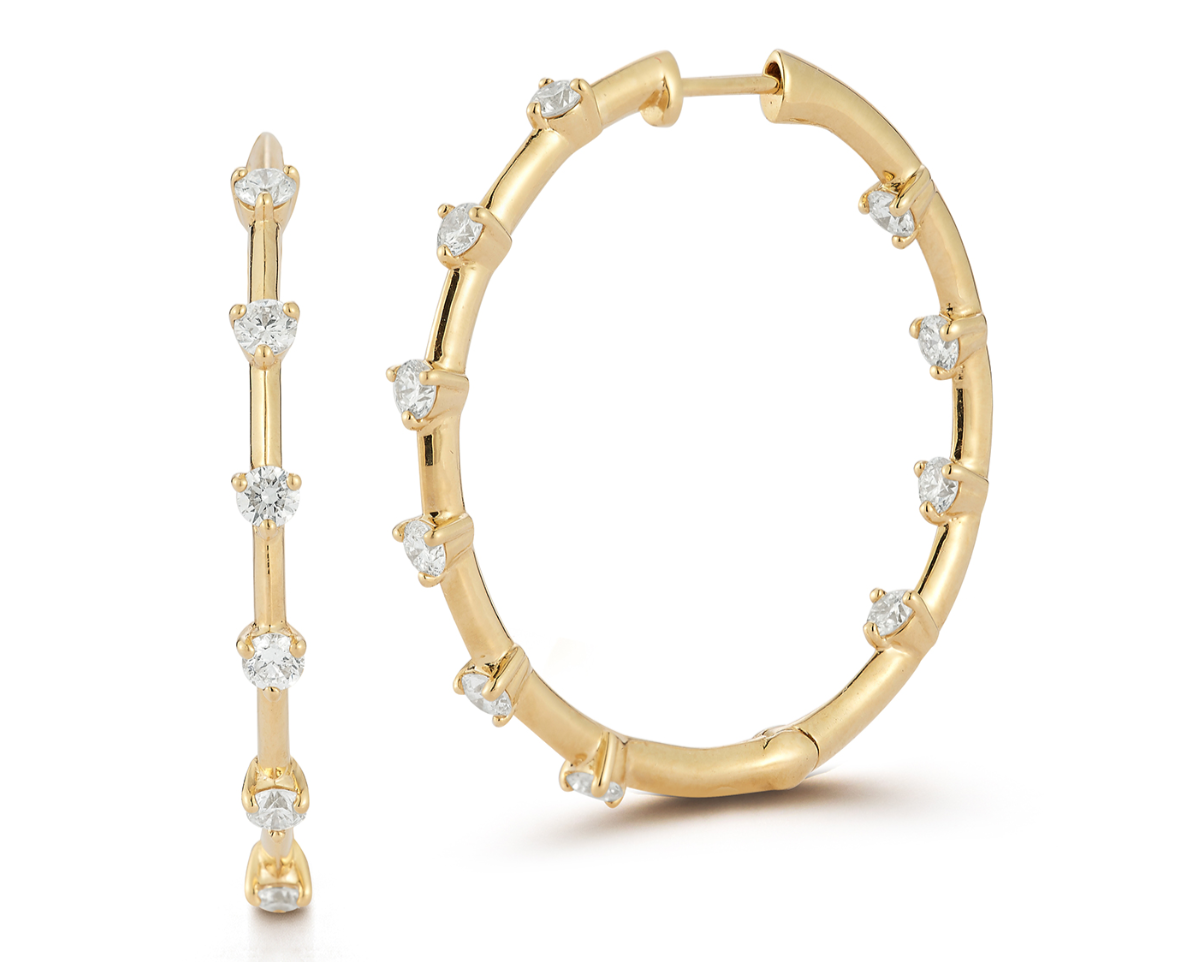 Inside & Outside Raised Diamond Hoop Earrings - Pair