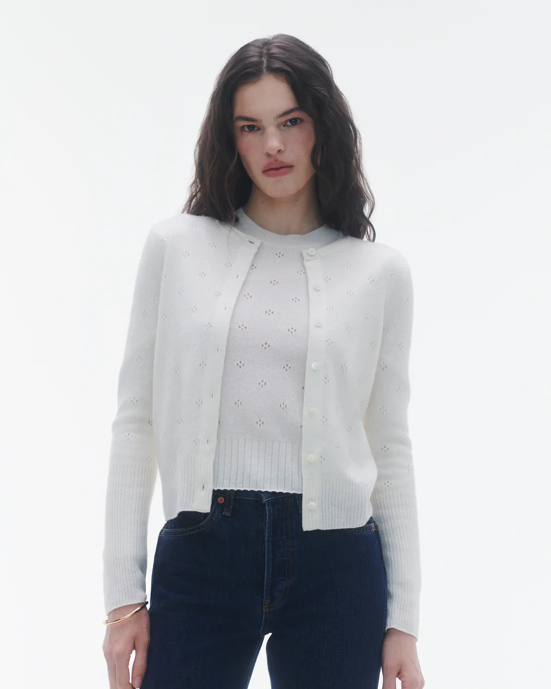 Jane Pointelle Cardigan - Cream