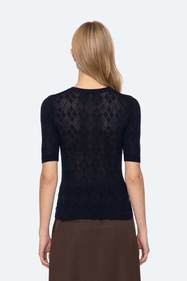 Jane Argyle Short Sleeve Sweater - Navy