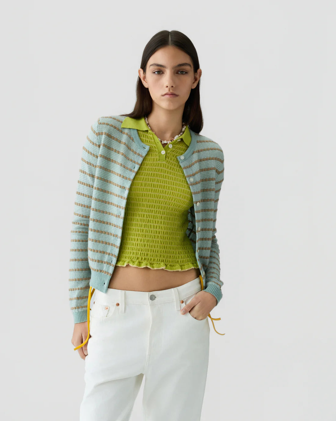 Pebble Stripe Jane Cardigan - Sage Brush Combo