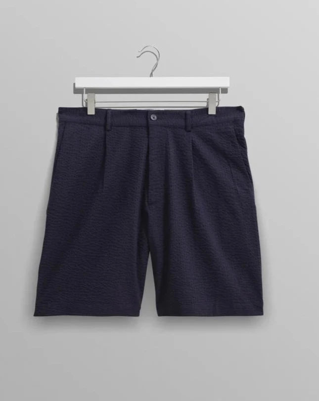 Linton Pleat Shorts - Navy Seersucker