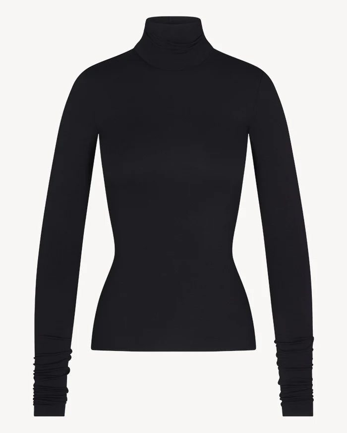 Fitted Turtleneck Top - Black
