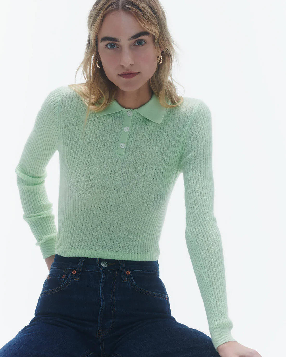 Long-Sleeved Shrunken Polo - Mint