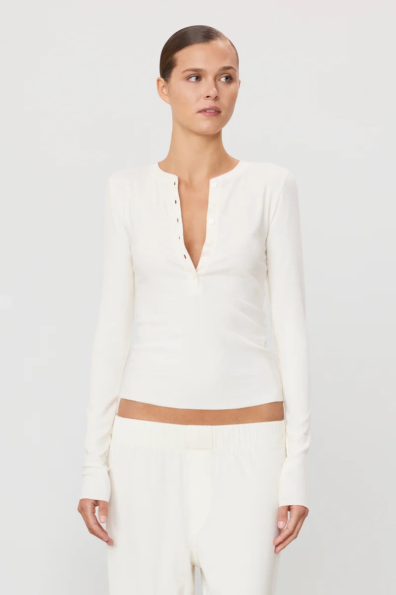 Long Sleeve Henley Top - Cream