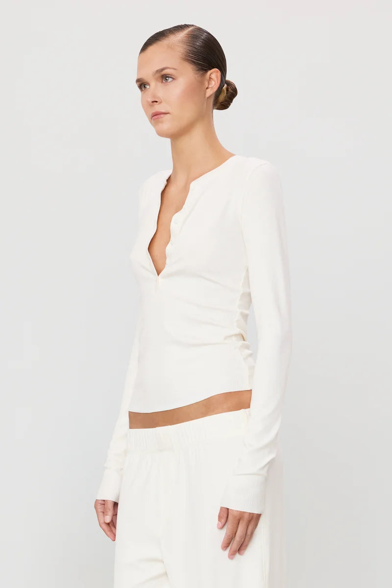 Long Sleeve Henley Top - Cream