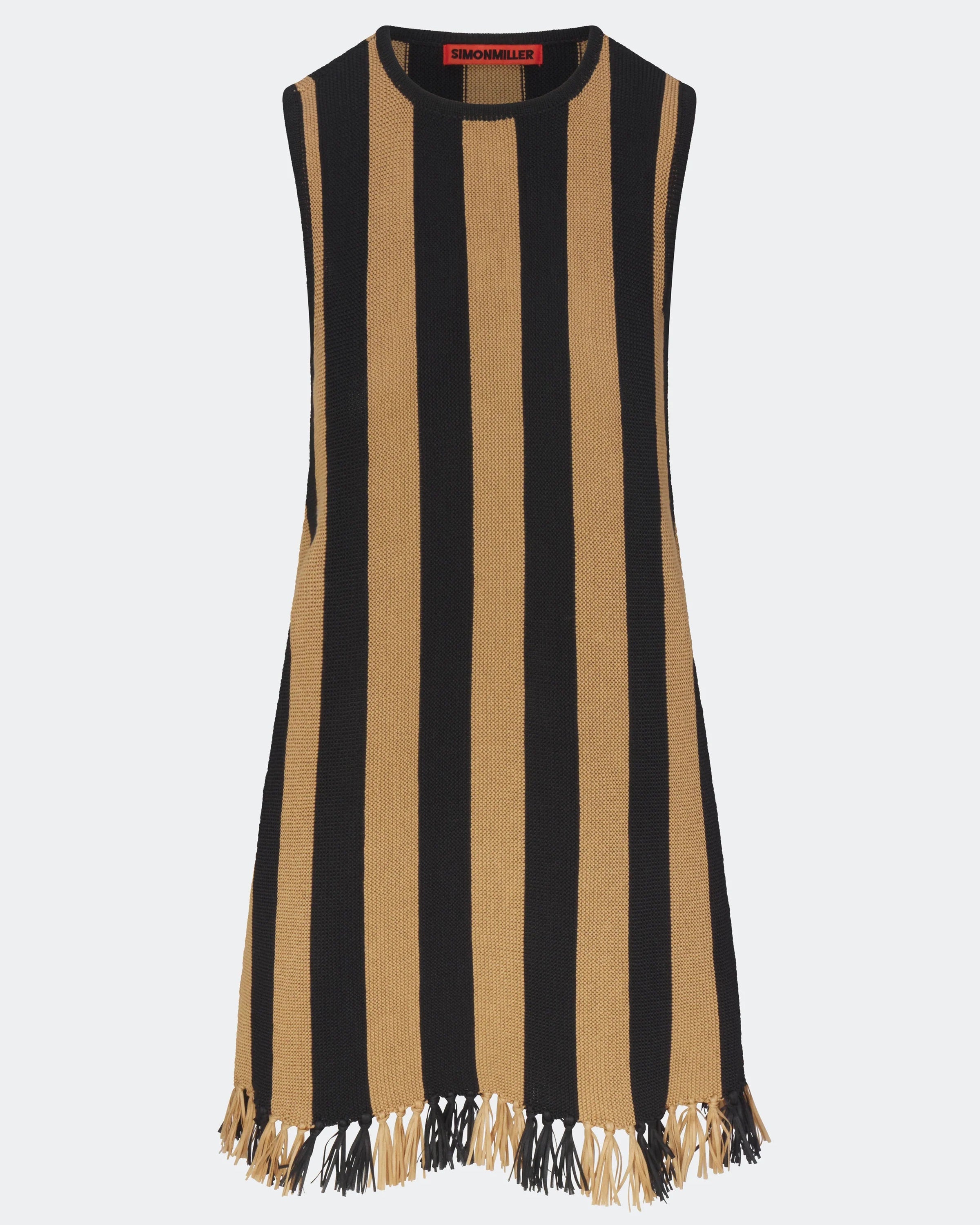 Moji Stripe Tassel Mini Dress - Black/Natural Combo