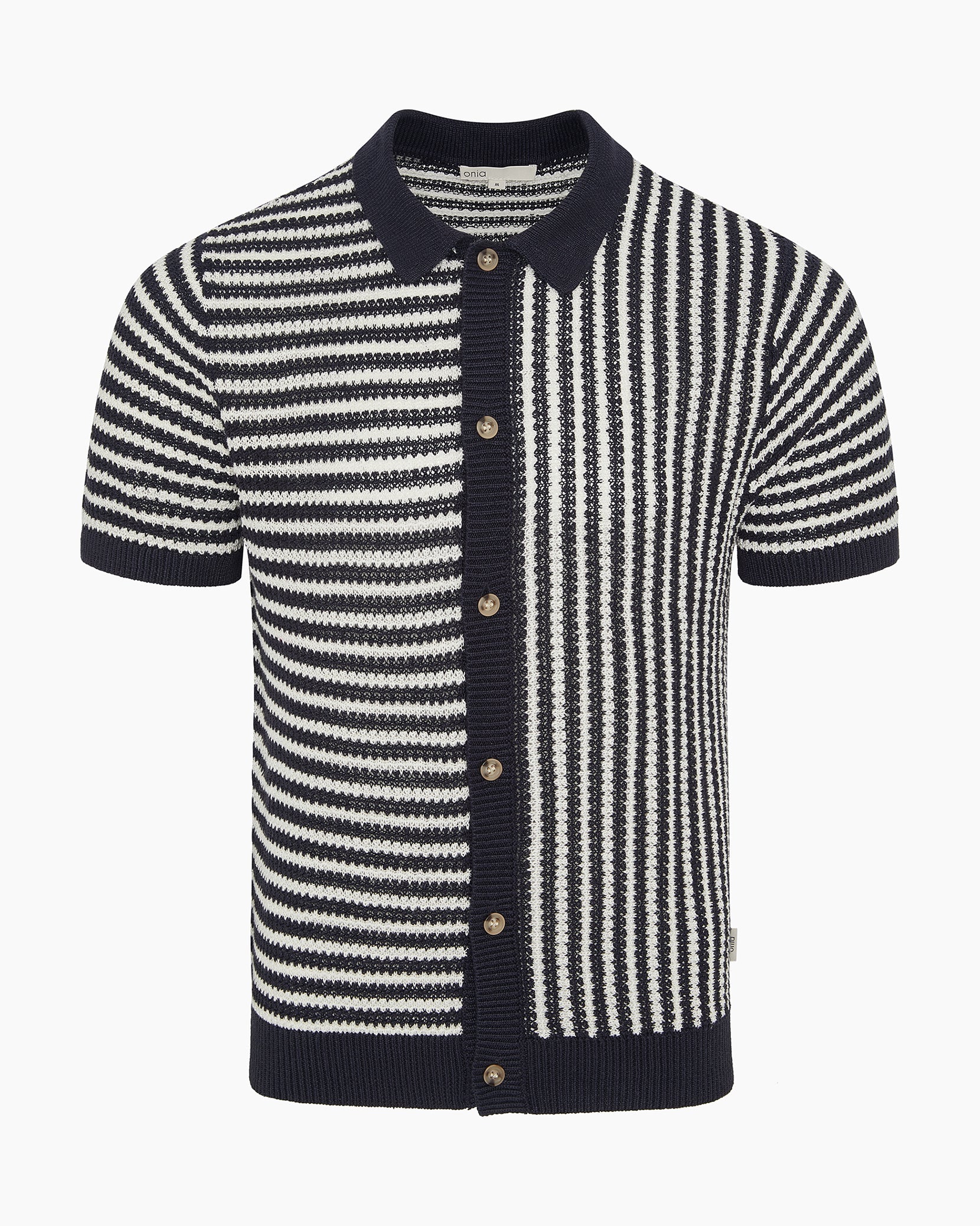Linen Short Sleeve Button Up Sweater - Midnight/Egret