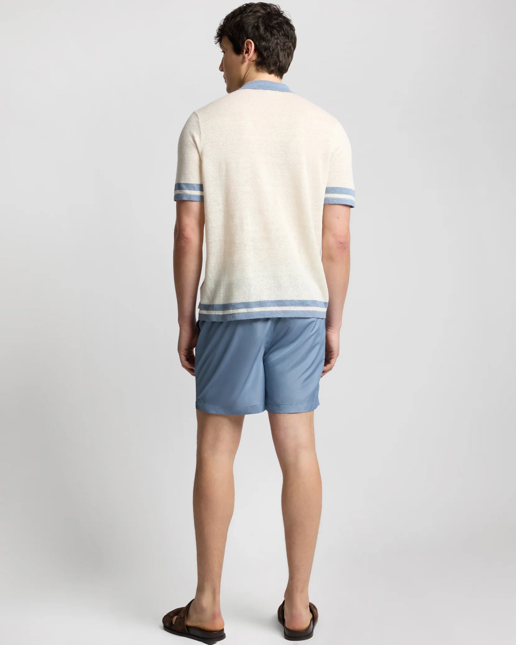 Linen Knit Camp Shirt - Egret/Marine