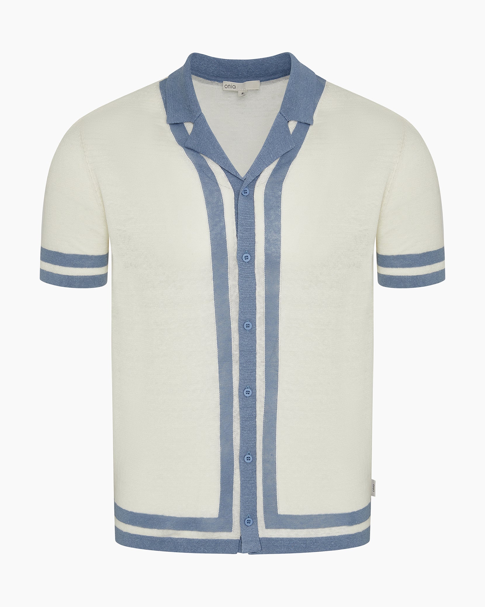 Linen Knit Camp Shirt - Egret/Marine