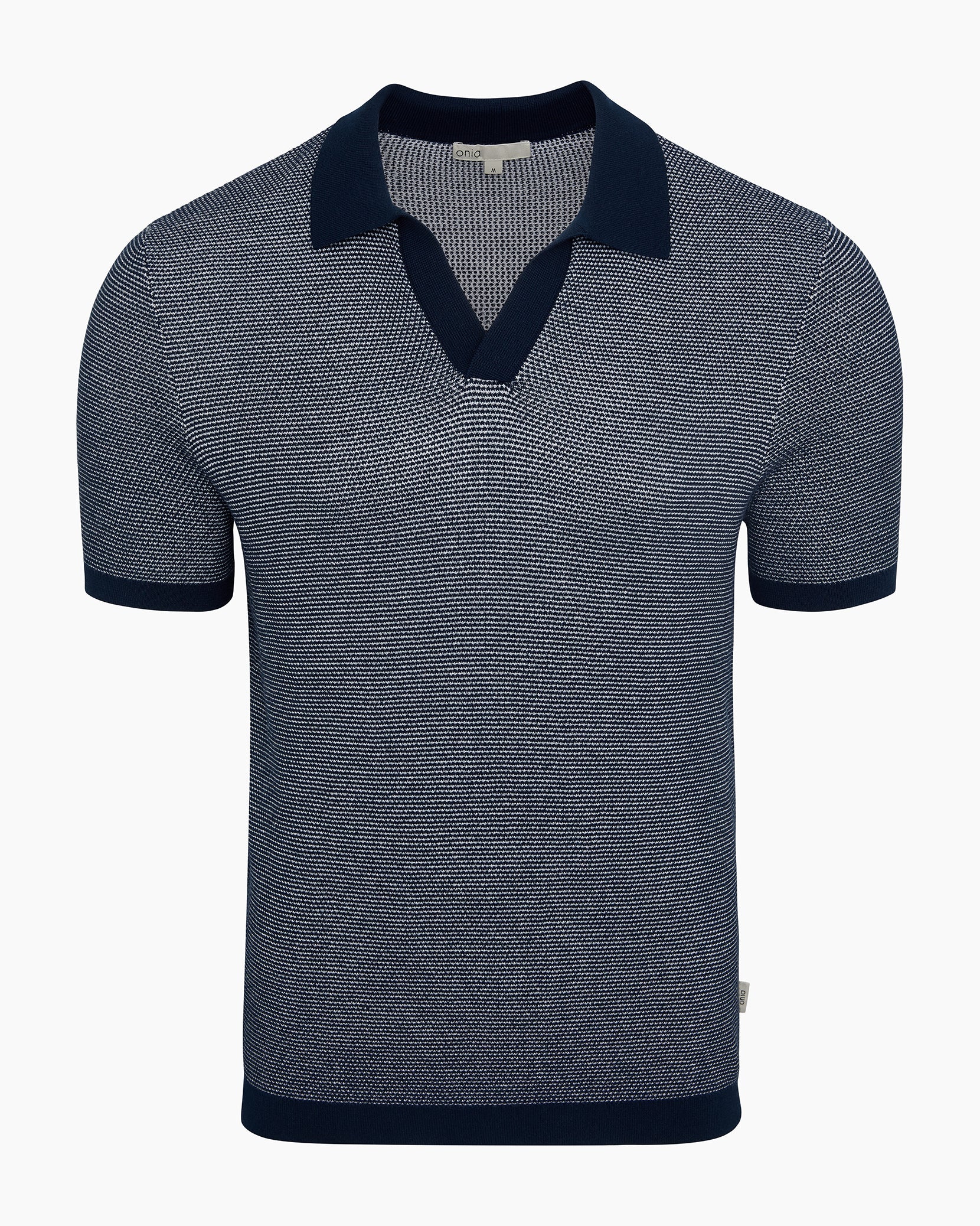 Cotton Textured Johnny Collar Polo - Midnight/White