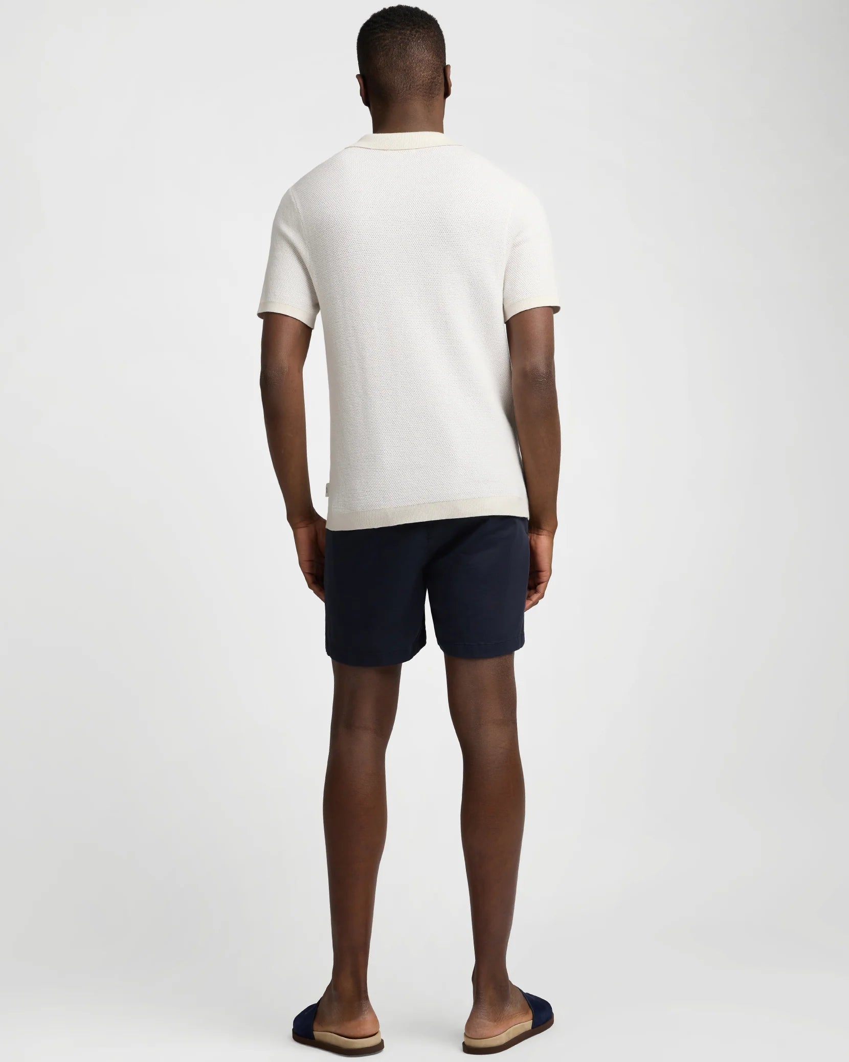 Cotton Textured Johnny Collar Polo - Stone/White