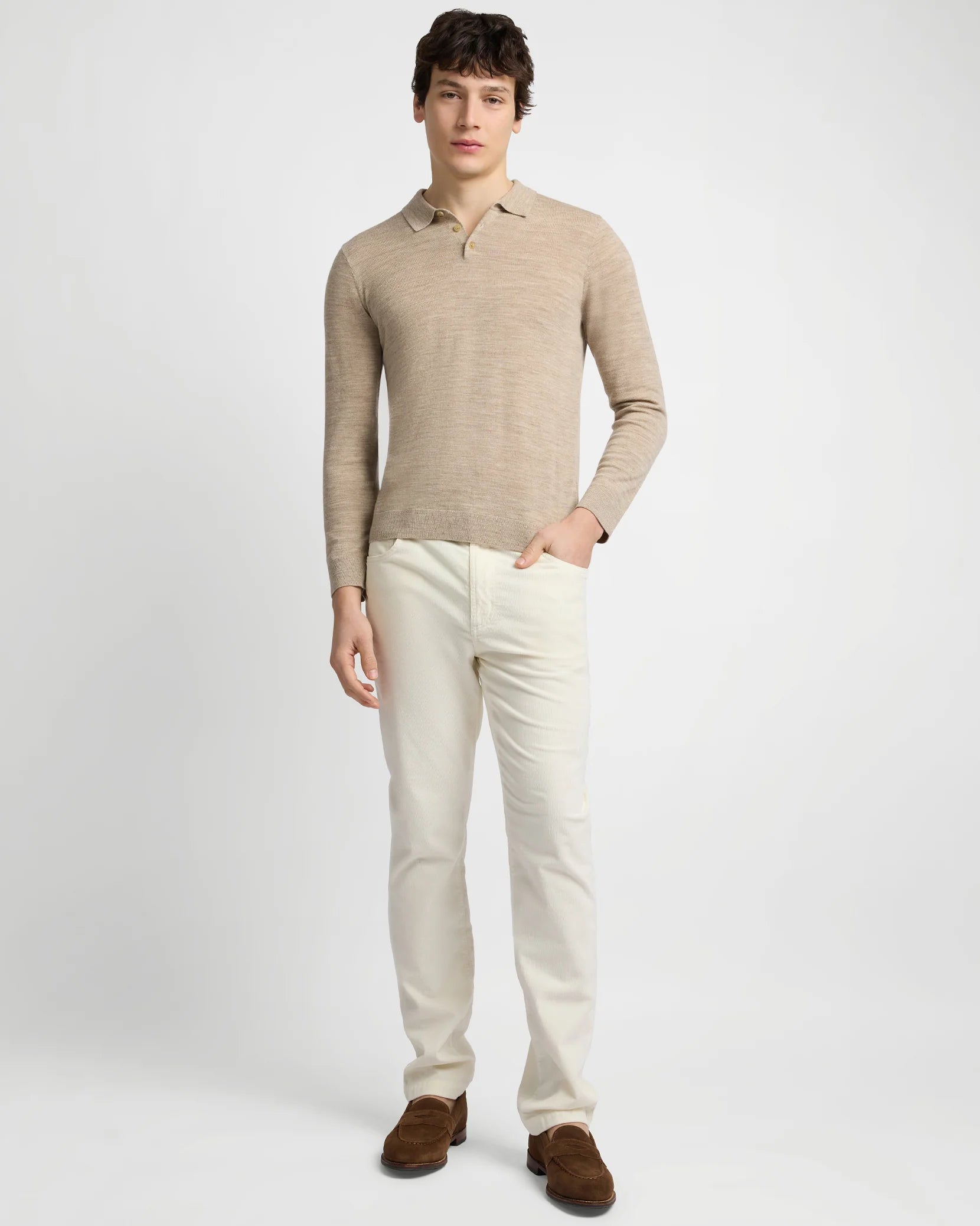 Extra Fine Merino Wool Polo - Melange Walnut