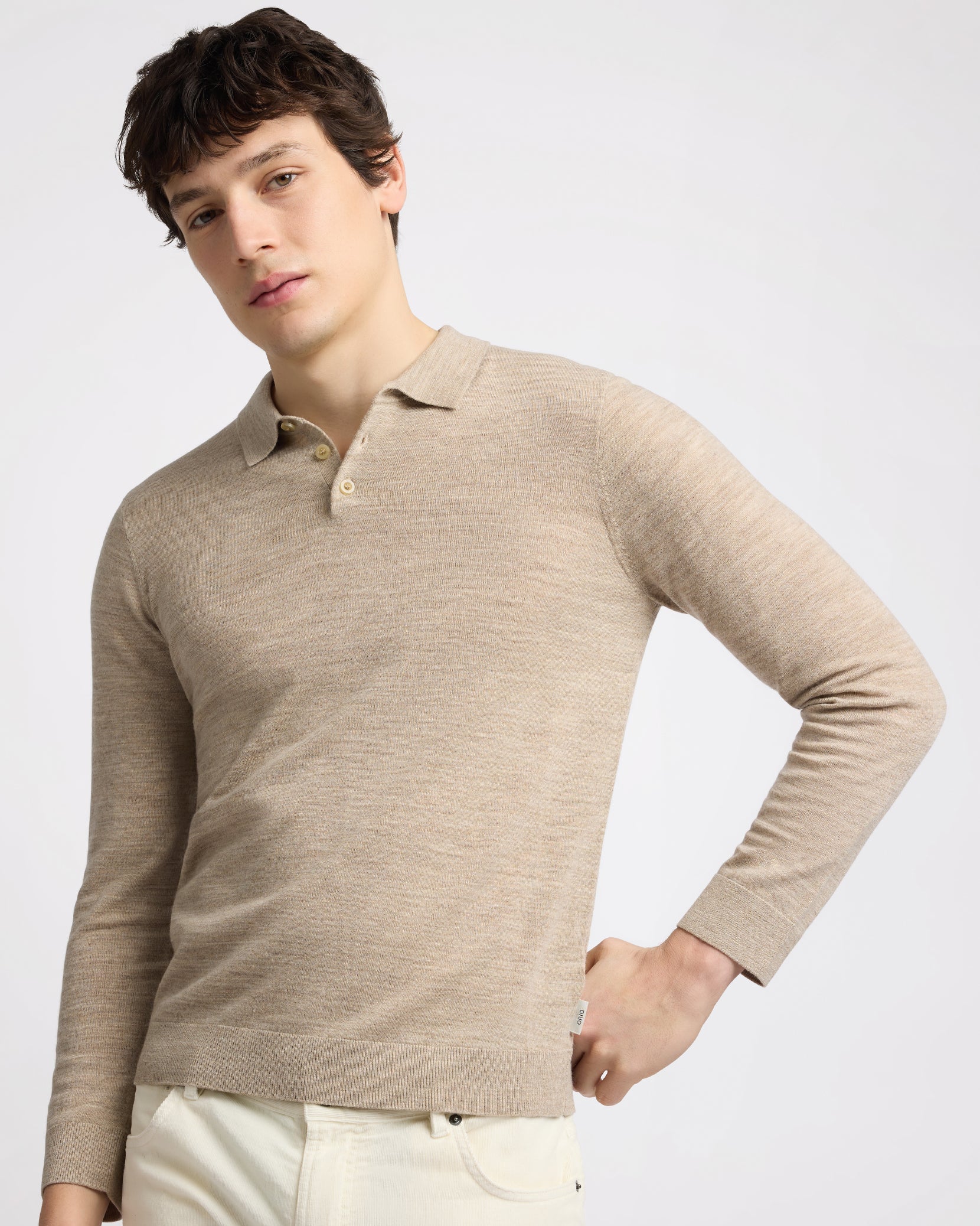 Extra Fine Merino Wool Polo - Melange Walnut