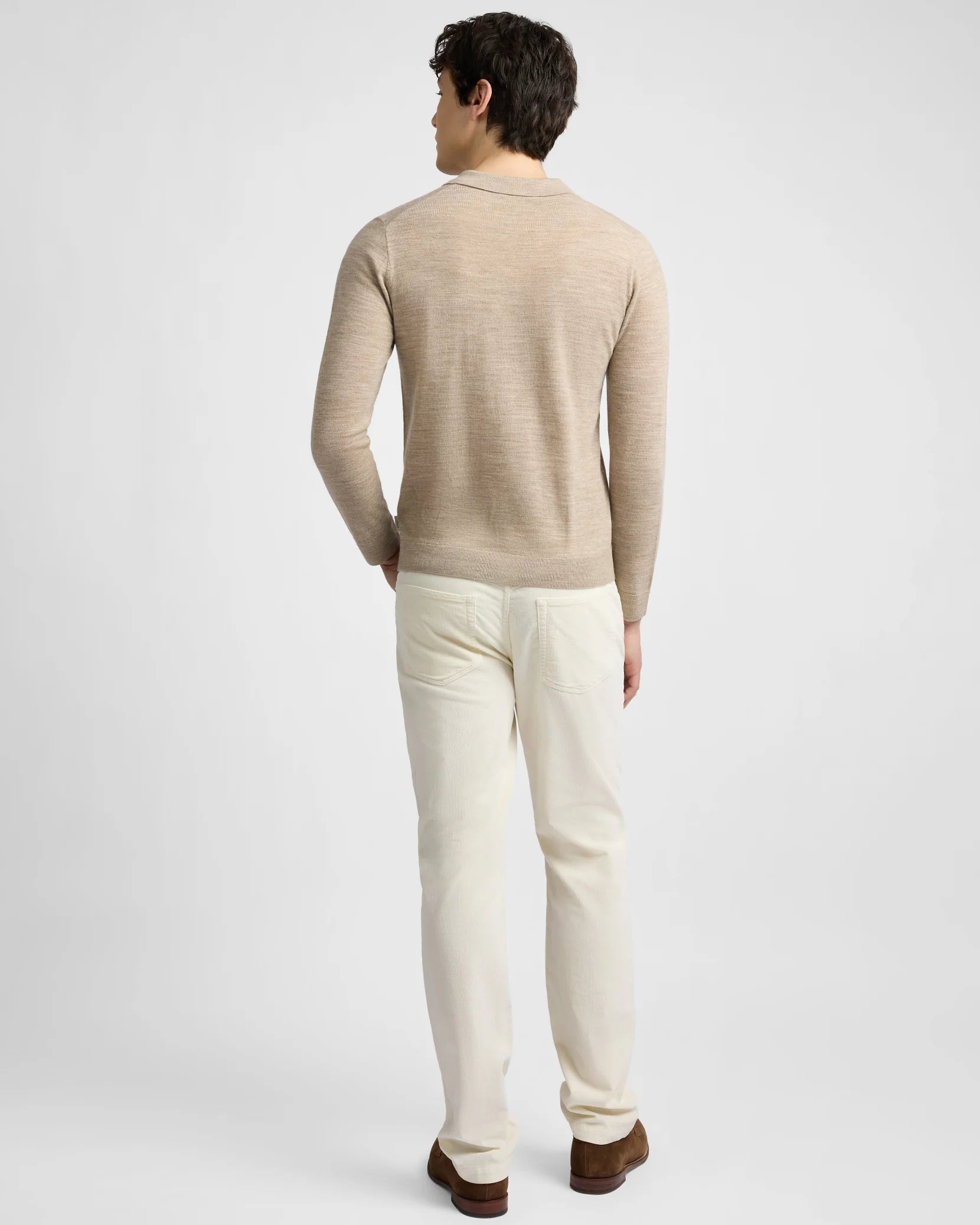 Extra Fine Merino Wool Polo - Melange Walnut
