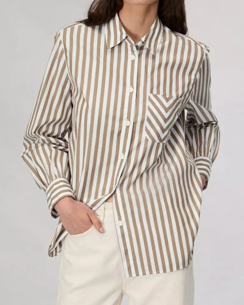 Maxine Button Down Shirt - Brown Stripe