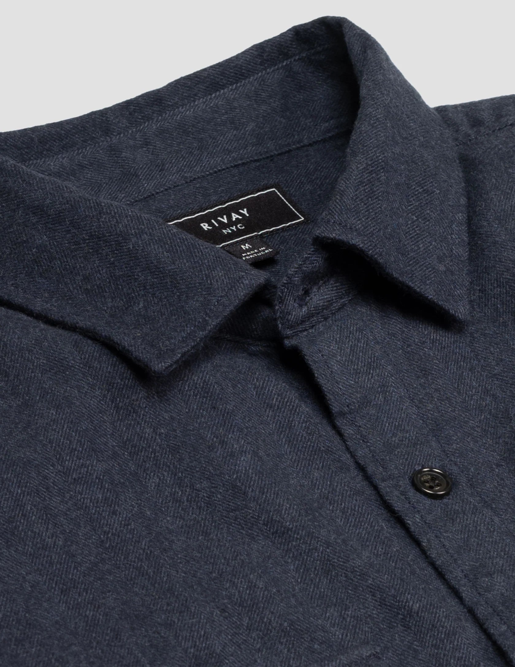 Miles Brushed Flannel Camp Shirt - Navy Herringbone