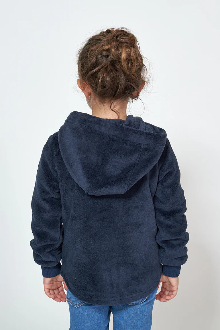 Teddy Polar Hooded Jacket - Navy