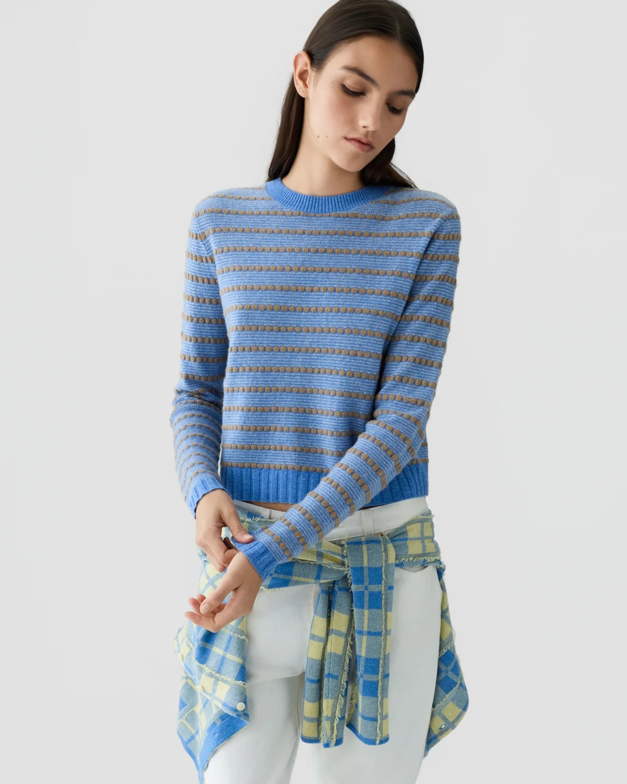 Pebble Stripe Shrunken Crew - Delft Blue Combo