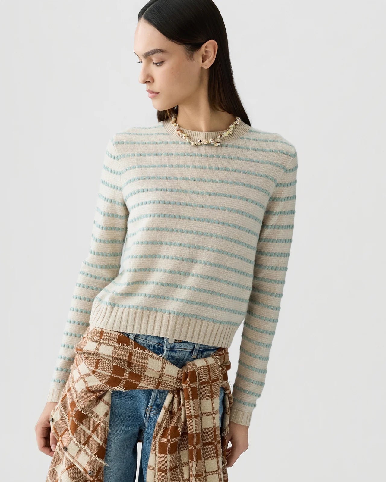 Pebble Stripe Shrunken Crew - Sandstone Combo